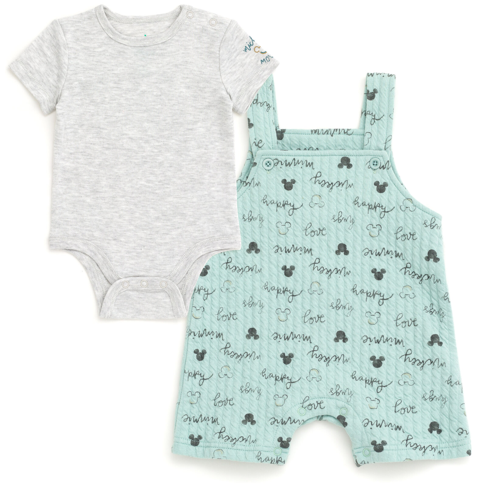 Disney Mickey Mouse Minnie Mouse Bodysuit and Short Overalls Outfit Set Newborn to Infant